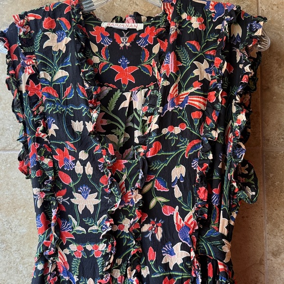 Anthropologie Banjanan Markle Ruffled 100% Silk Maxi Dress Pockets Event Ready L - Picture 8 of 16